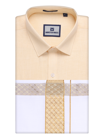 Mens Sandal Shirt with Matching jacquard Weave Border Dhoti Combo Marsh