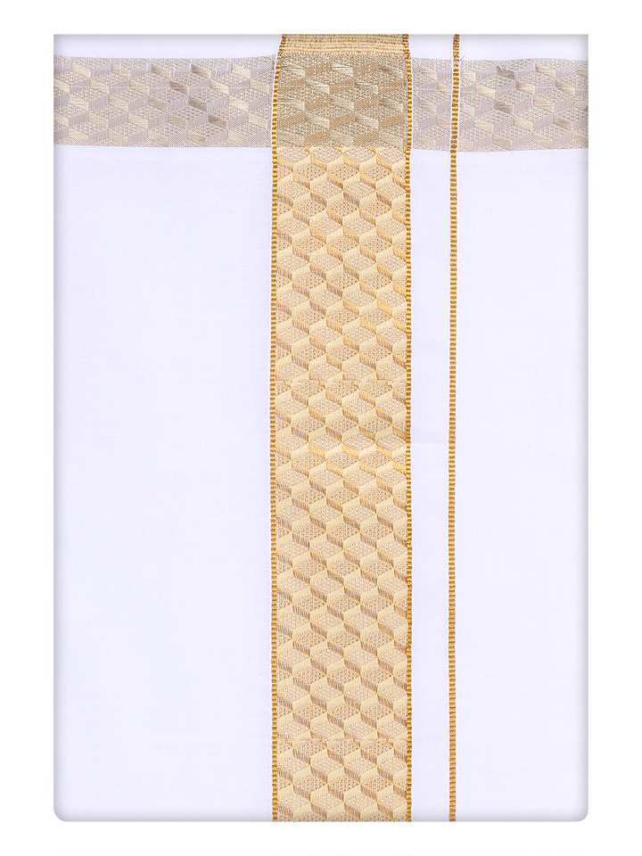 Mens White Dhoti with jacquard Weave Sandal Border