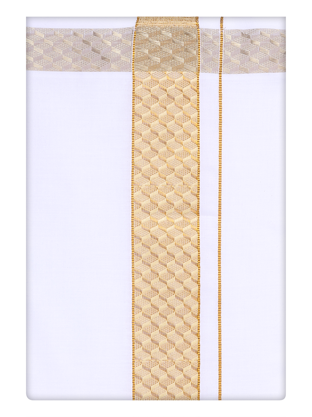 Mens White Dhoti with jacquard Weave Sandal Border