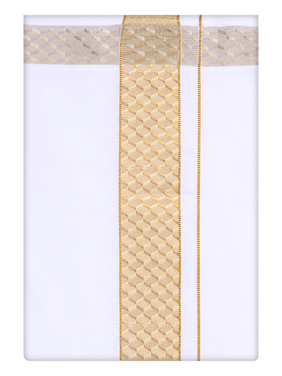 Mens White Dhoti with jacquard Weave Sandal Border