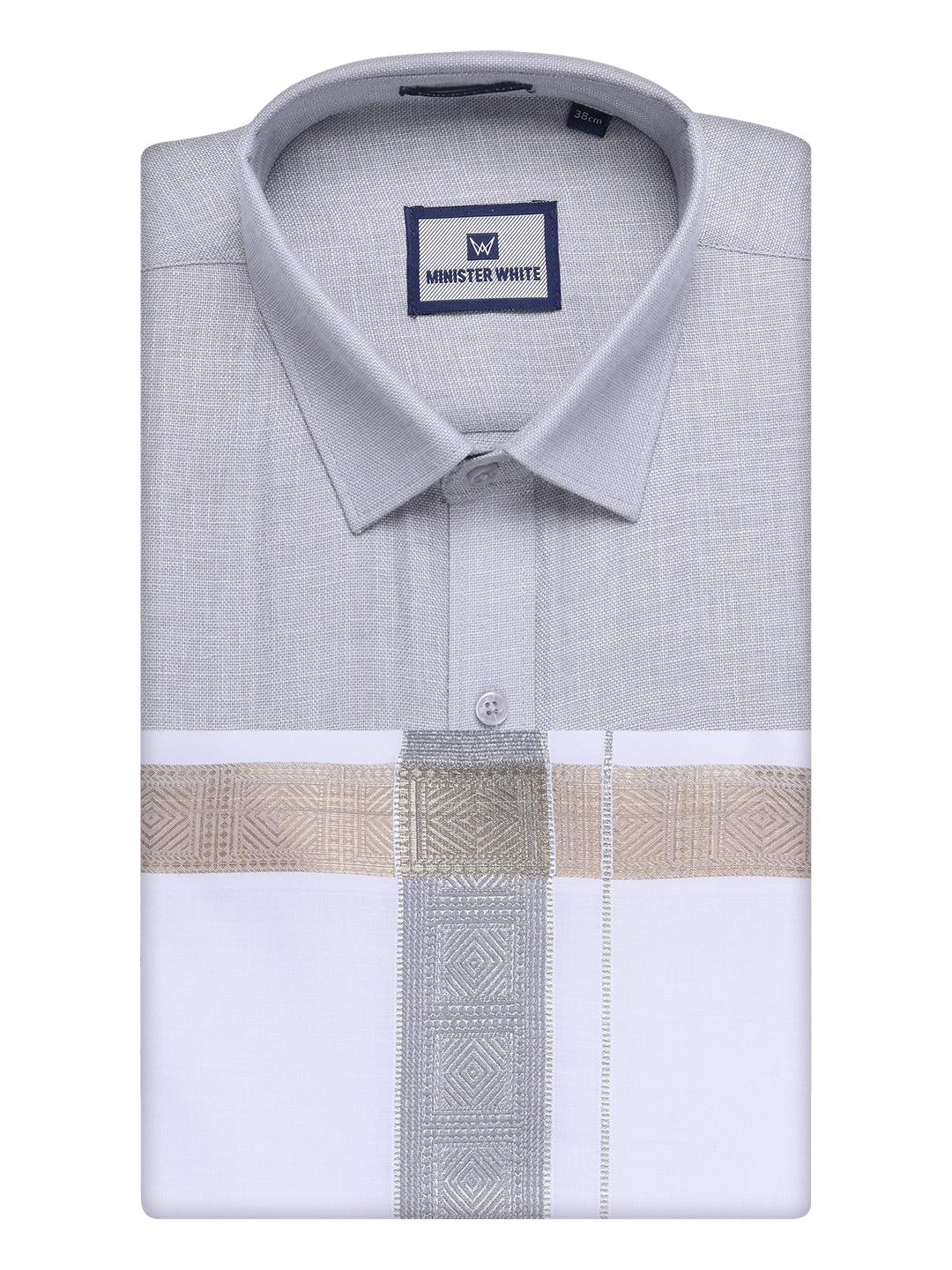 Mens Light Grey Shirt with Matching jacquard Weave Border Dhoti Combo Marsh