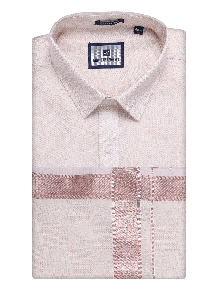 Mens Almond Tissue Jacquard Shirt with Matching Dhoti Combo Zeus by Minister White