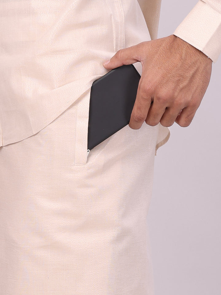 Men's Tissue Light Copper Color Flexi Dhoti Shirt Wedding Combo Maverick Flexi