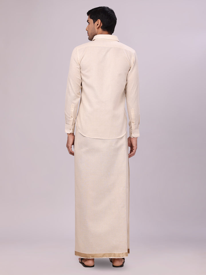 Mens Beige Tissue Jacquard Shirt with Matching Flexi Dhoti Combo Zeebra