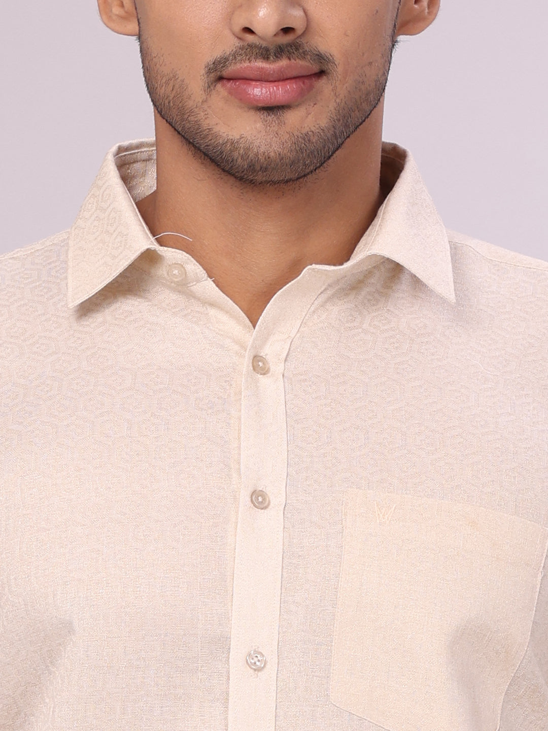 Men's Beige Tissue Jacquard Shirt close view