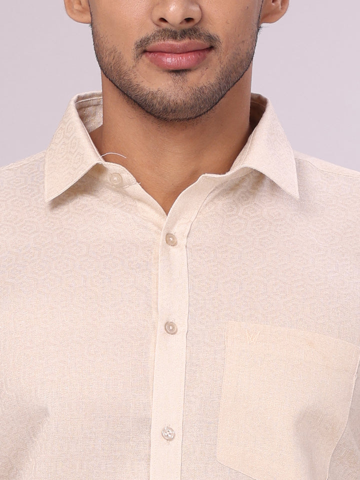 Mens Beige Tissue Jacquard Shirt with Matching Flexi Dhoti Combo Zeebra