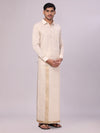 Men's Beige Tissue Jacquard Shirt with Matching Dhoti Combo Zeebra