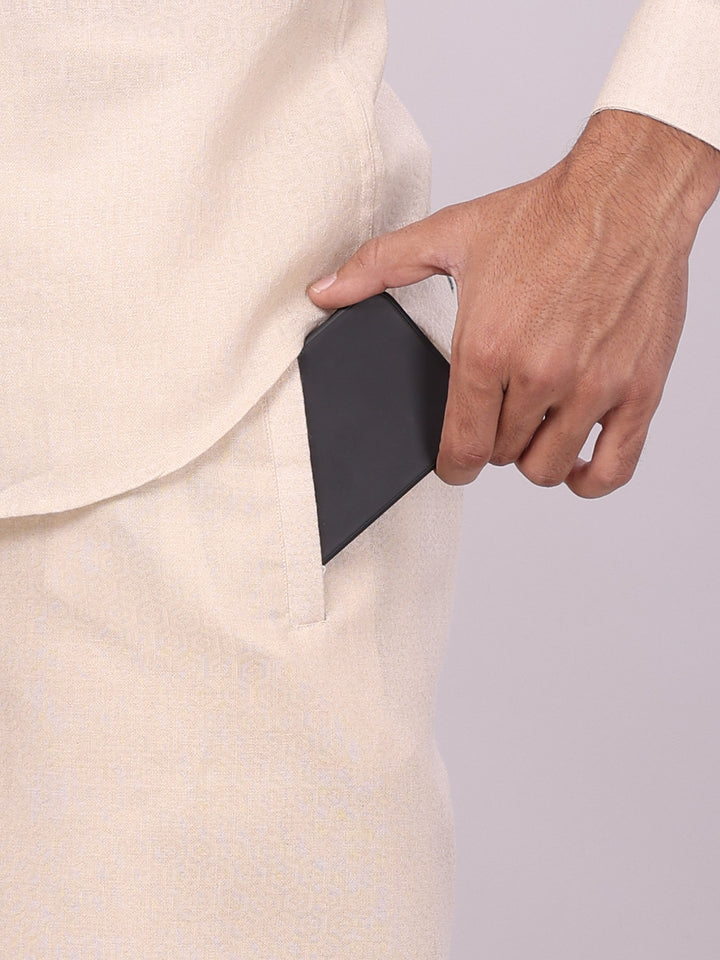 Mens Beige Tissue Jacquard Shirt with Matching Flexi Dhoti Combo Zeebra