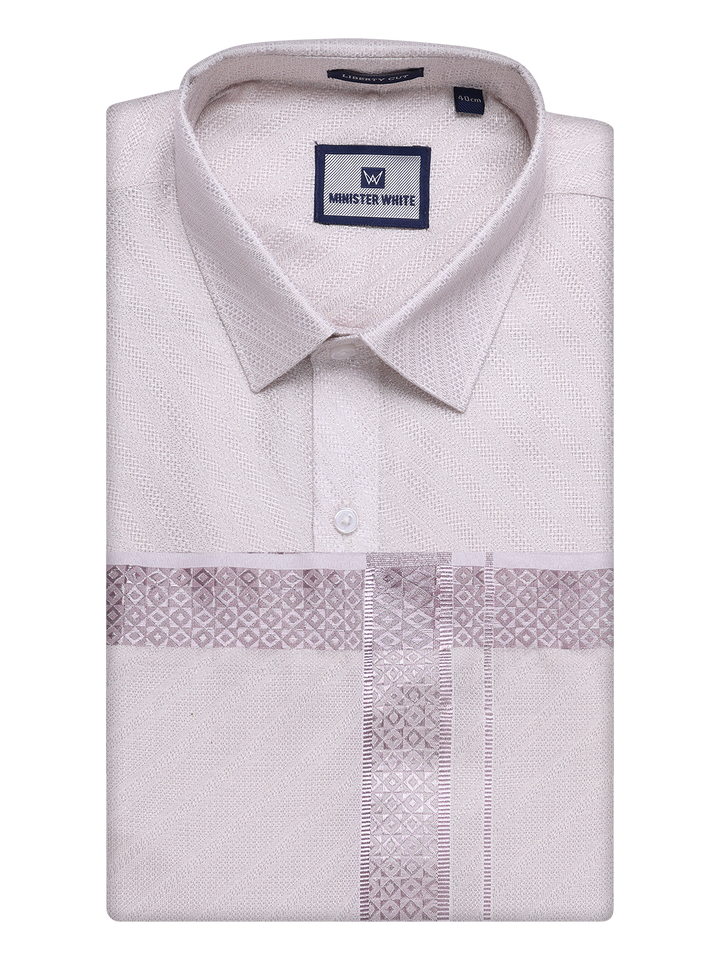 Mens Light Rose Tissue Jacquard Shirt with Matching Dhoti Combo Zeus by Minister White