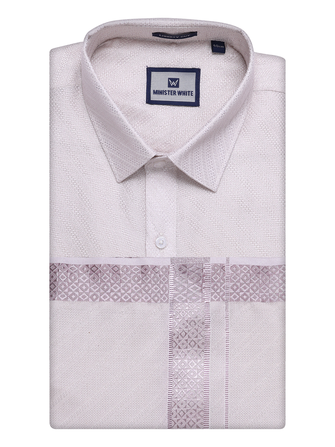 Mens Light Rose Tissue Jacquard Shirt with Matching Dhoti Combo Zeus by Minister White