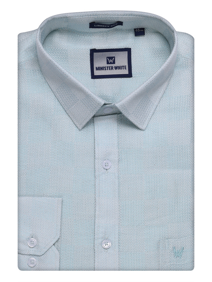 Mens Mint Blue Tissue Jacquard Shirt by Minister White