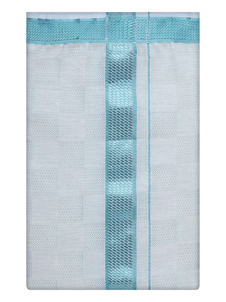 Mens Mint Blue Tissue Dhoti by Minister White