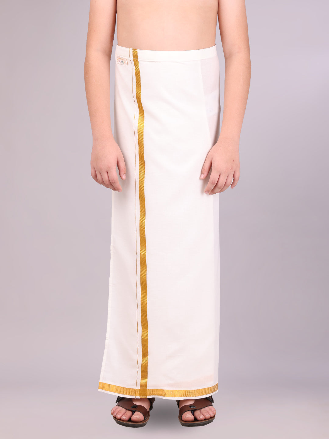 Boys Cotton Cream Adjustable Dhoti with Gold Jari Border Best Choice