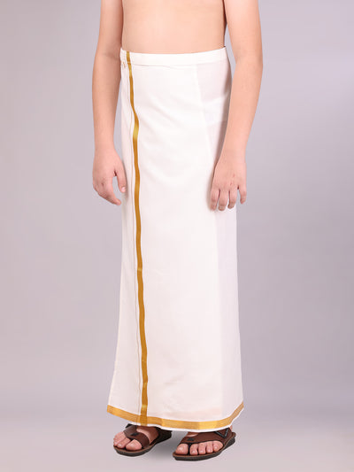 Boys Cotton Cream Adjustable Dhoti with Gold Jari Border Best Choice side pose