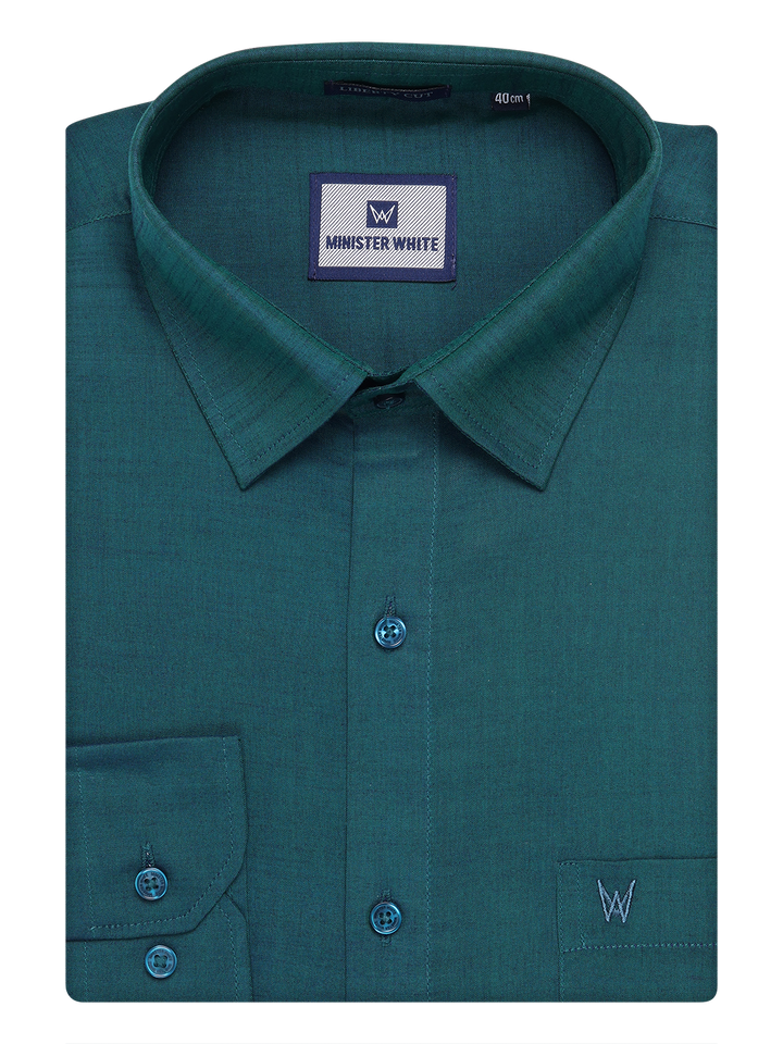 Mens Cotton Teal Green Color Shirt by Minister White