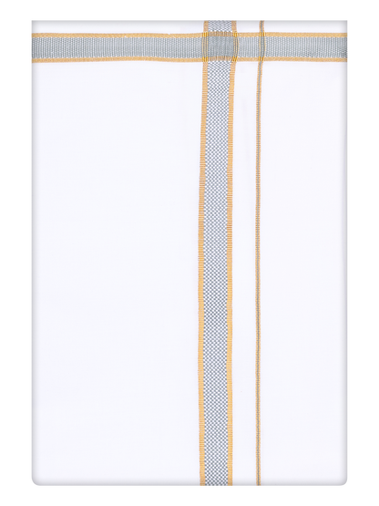 Mens Cotton White Dhoti with Teal Green Broder by Minister White