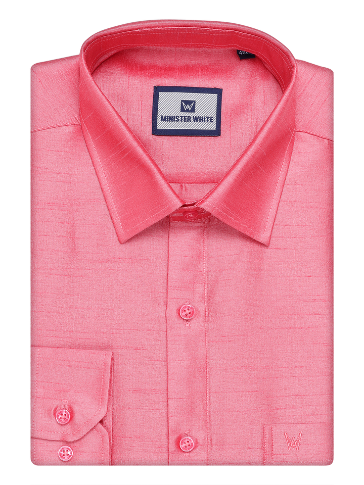 Mens Coral Pink Dupion Satin Color Shirt by Minister White