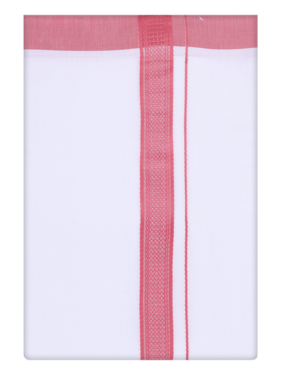 Mens White Single Layer Dhoti with Coral Pink Border Dhoti by Minister White