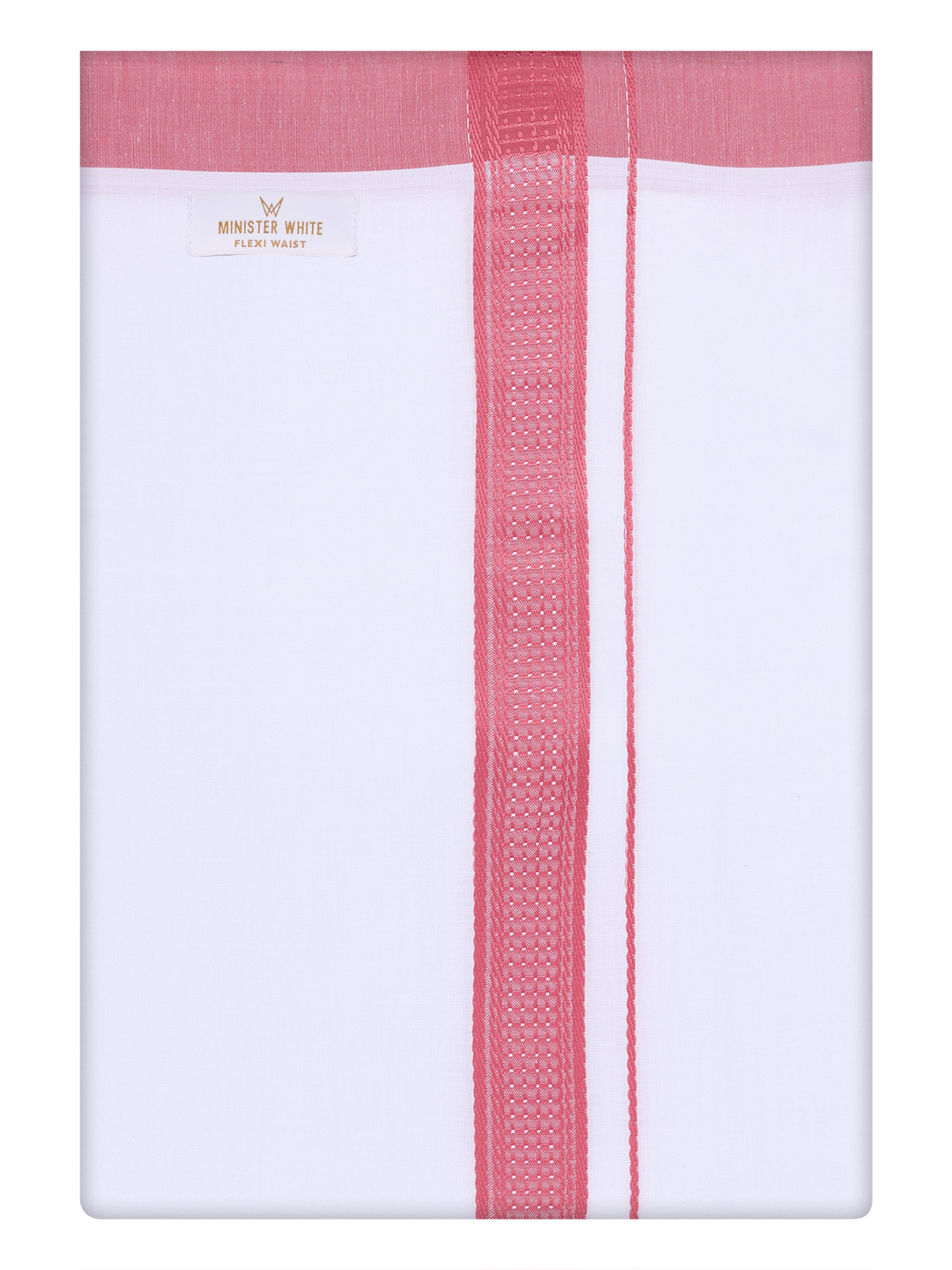 Mens Cotton White Flexi Dhoti with Coral Pink Color Border by Minister White