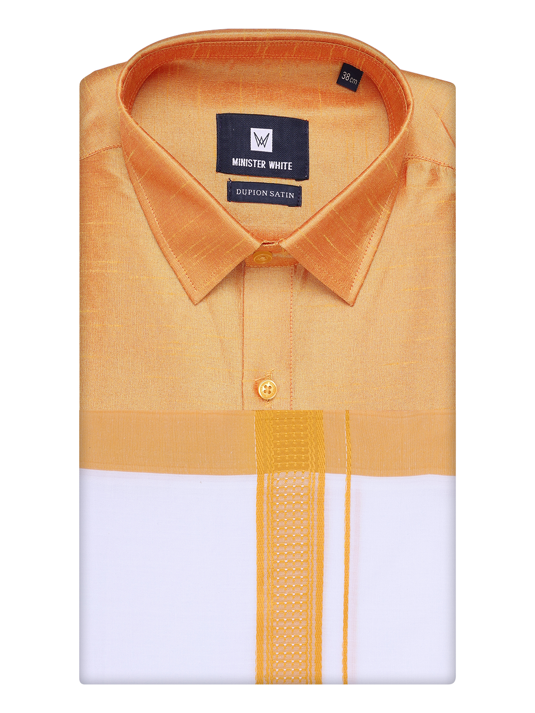 Mens Yellow Dupion Satin Color Shirt with Matching Border Dhoti Combo Gora by Minister White