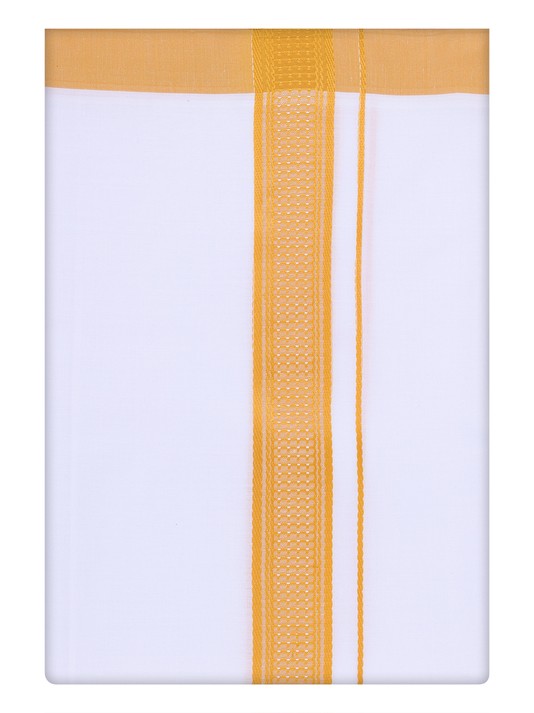 Mens Cotton Single layer White Dhoti with Orange Color Border by Minister White