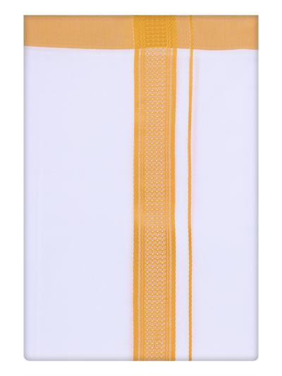 Mens Cotton Single layer White Dhoti with Orange Color Border by Minister White