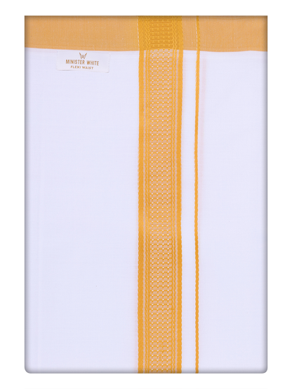 Mens Cotton White Flexi Dhoti with Yellow Color Border by Minister White