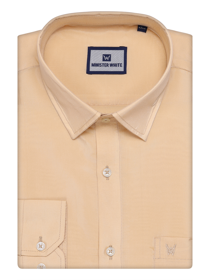 Mens Art Silk Medium Gold Color Full Sleeves Shirt by Minister White