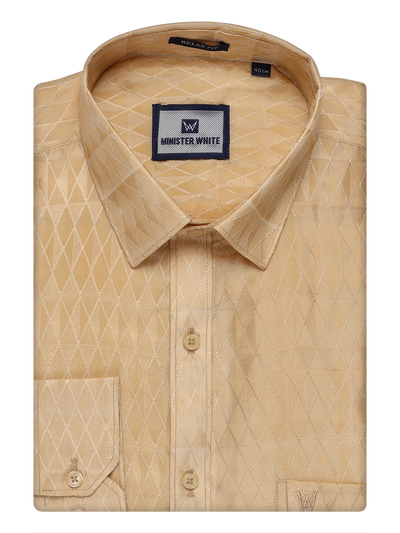 Mens Art Silk Medium Gold Full Sleeves Shirt by Minister White