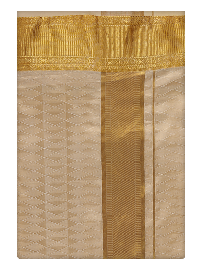 Mens Art Silk Medium Gold Dhoti with 3" Jari Border by Minister White