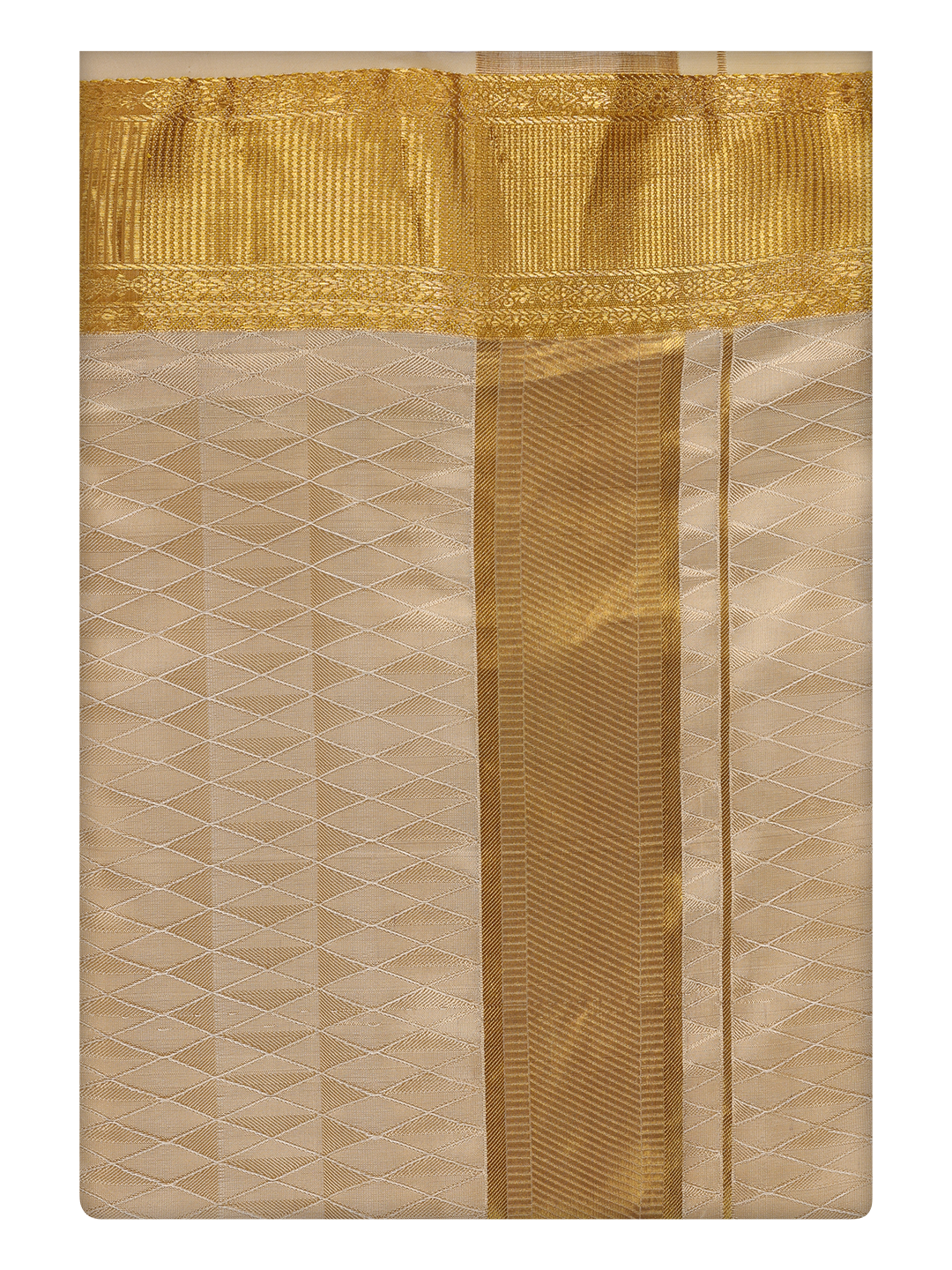 Mens Art Silk Medium Gold Dhoti with 3" Jari Border by Minister White