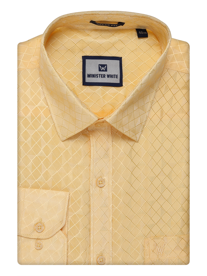 Mens Art Silk Light Gold Full Sleeves Shirt by Minister White