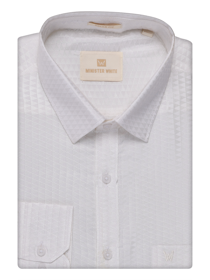 Mens Art Silk Half White Full Sleeves Shirt by Minister White