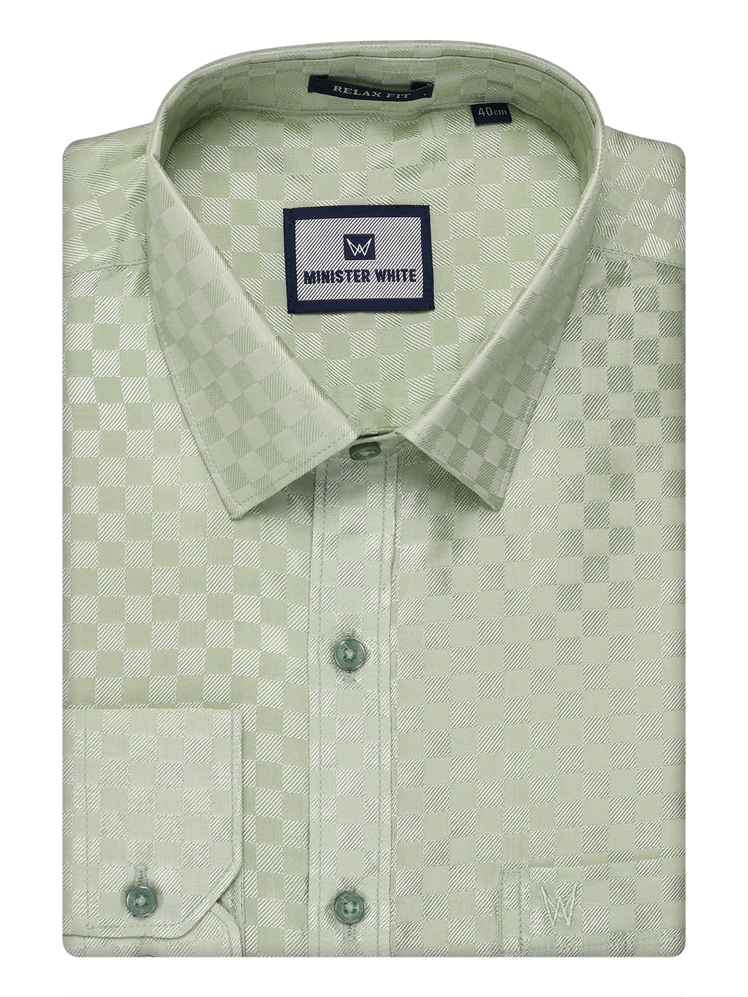 Mens Art Silk Pista Green Full Sleeves Shirt by Minister White