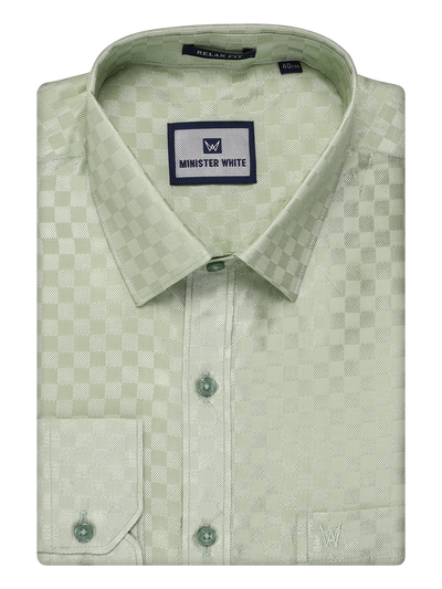 Mens Art Silk Pista Green Full Sleeves Shirt by Minister White