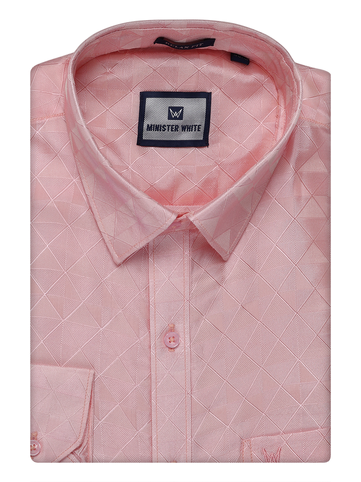Mens Art Silk Pink Full Sleeves Shirt by Minister White