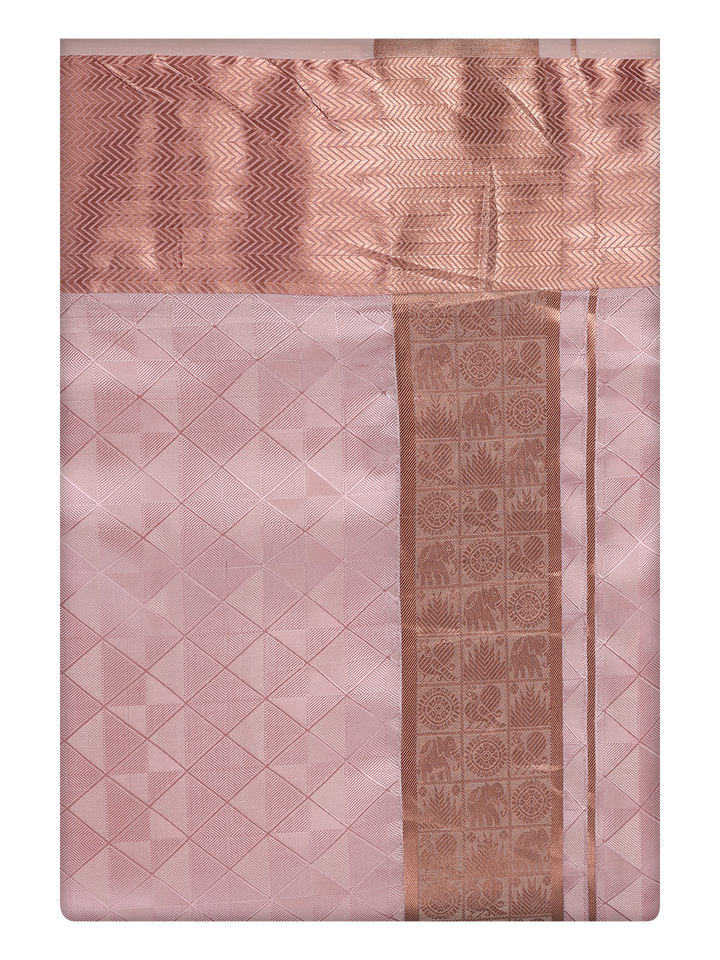 Mens Art Silk Pink Dhoti with 3 1/2" Jari Border by Minister White