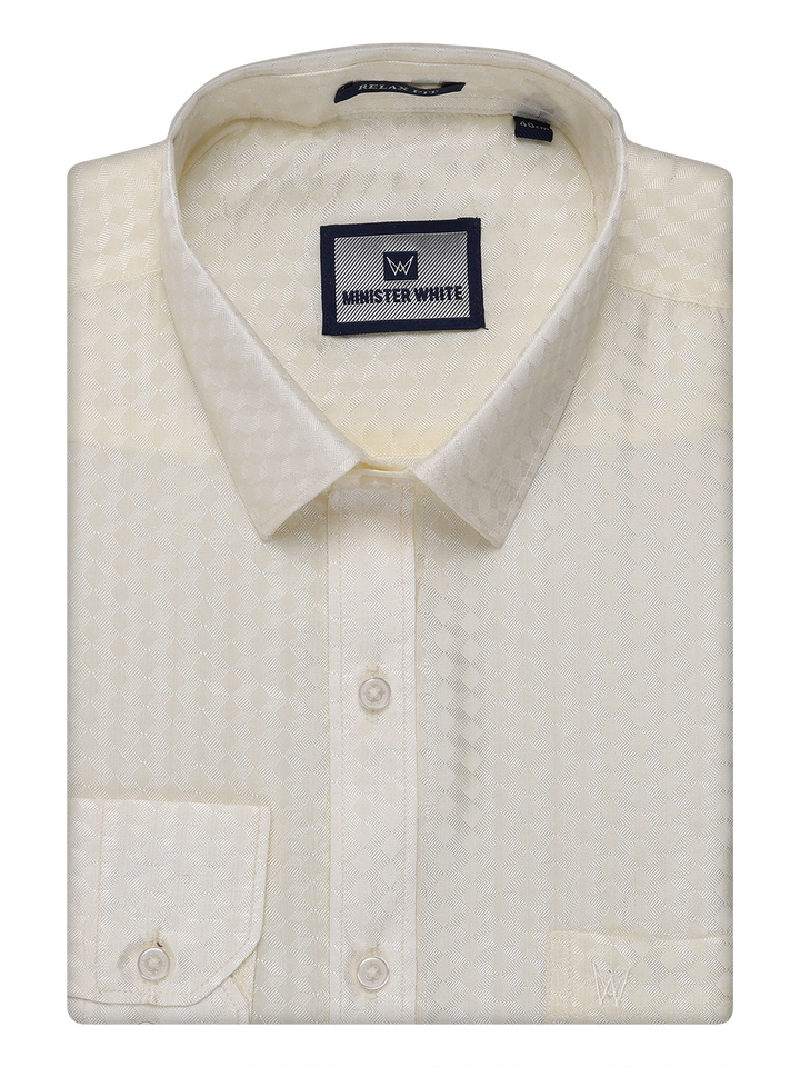 Mens Art Silk Cream Full Sleeves Shirt by Minister White
