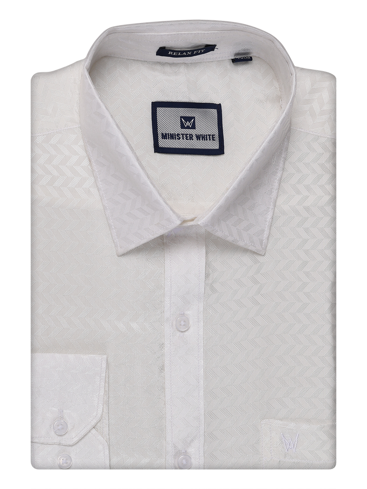 Mens Art Silk Half White Full Sleeves Shirt by Minister White