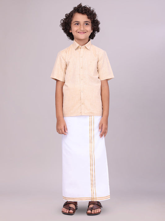 Boys Matching Sandal Half Sleeves Shirt with Flexi Dhoti Combo 