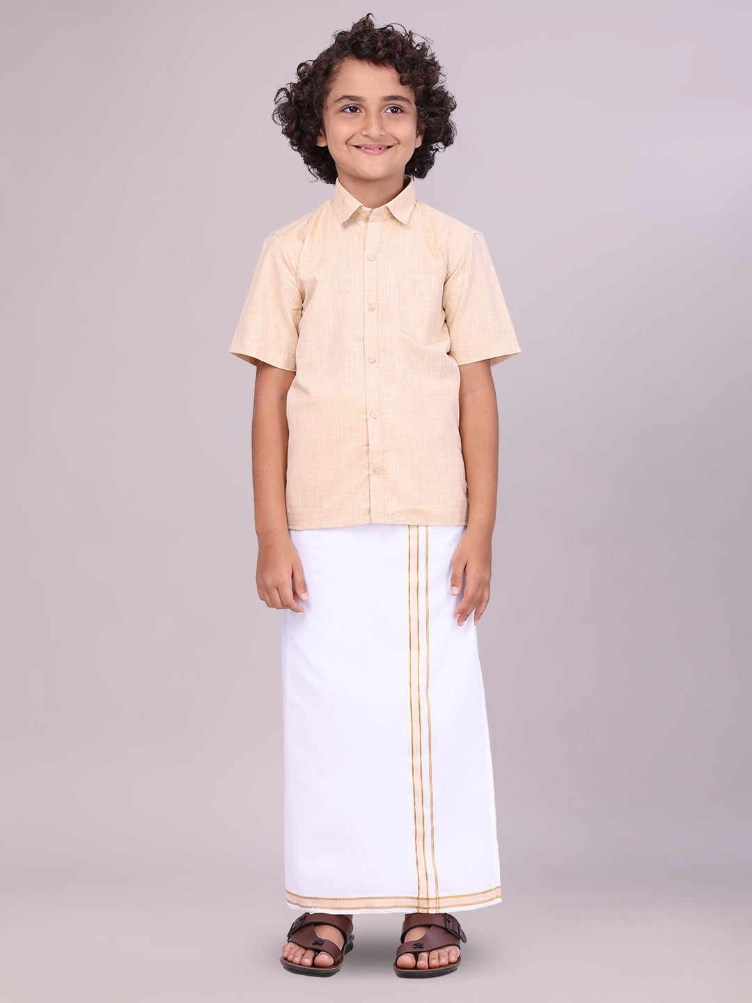 Boys Matching Sandal Half Sleeves Shirt with Flexi Dhoti Combo 