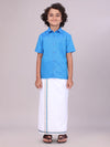 Boys Matching Half Sleeves Shirt with Flexi Dhoti Combo Blue Polite Boy