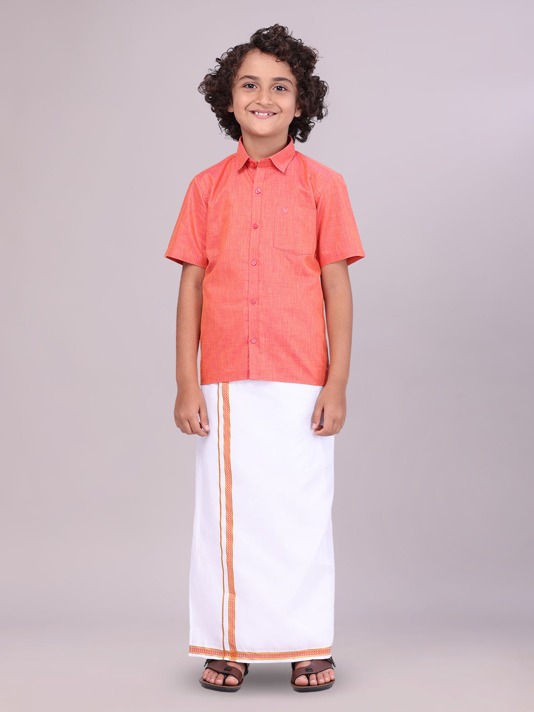 Boys Matching Half Sleeves Shirt with Flexi Dhoti Combo Dark Pink Polite Boy