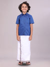 Boys Matching Half Sleeves Shirt with Flexi Dhoti Combo Dark Blue Polite Boy