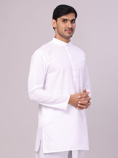 Men's Chines Collar Regular Fit White Full Sleeves Kurta Crazy