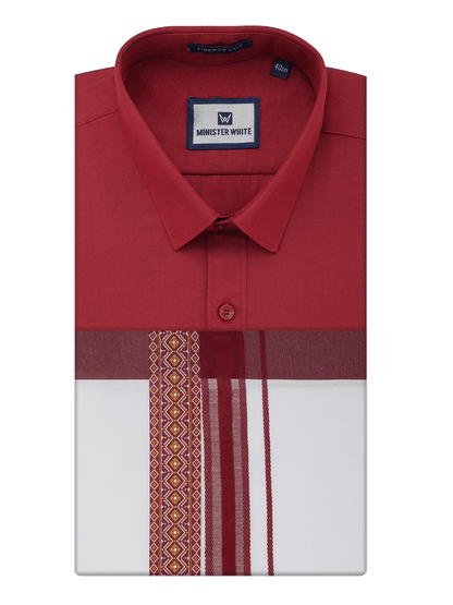 Men's Cotton Maroon Matching Shirt with Fancy Printed Border Dhoti Combo Luster Trend