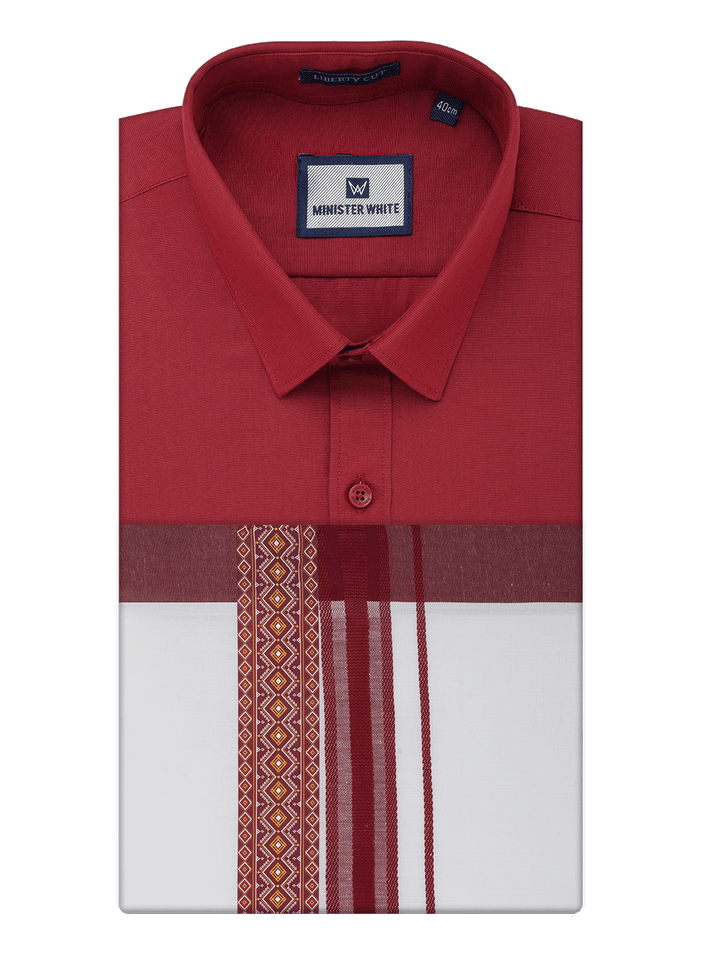 Men's Cotton Maroon Matching Shirt with Fancy Printed Border Dhoti Combo Luster Trend