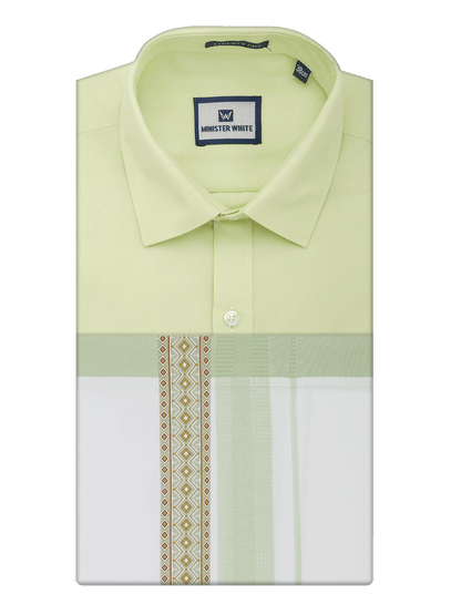 Men's Cotton Light Green Matching Shirt with Fancy Printed Border Dhoti Combo Luster Trend