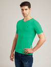 Men's Pista Green Regular Fit V-Neck T-Shirt Caliber