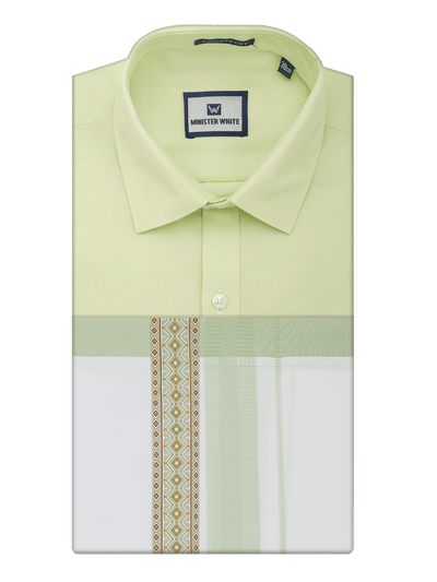 Men's Cotton Light Green Matching Shirt with Fancy Printed Border Dhoti Combo Luster Trend